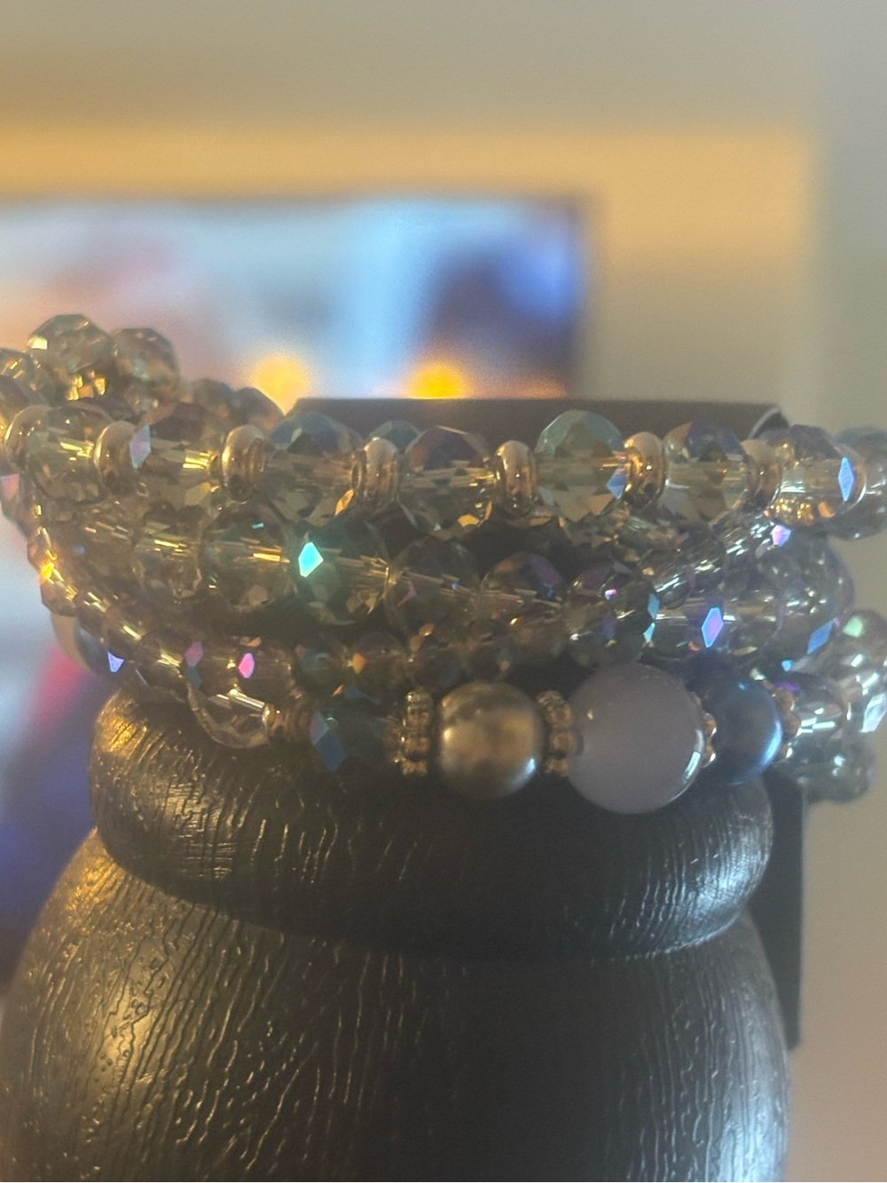 paparazzi Iridescent Crystal Stretch Bracelet Set - Clear with blue Accents